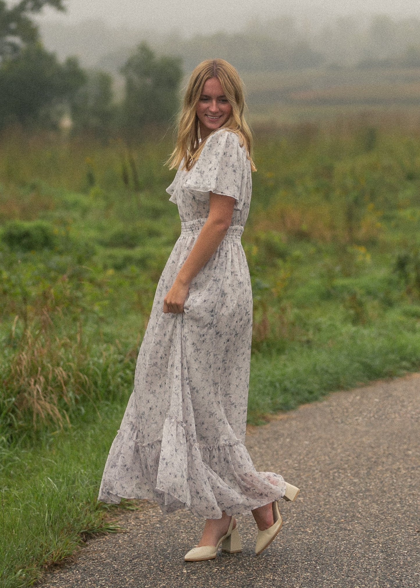 Isabella Blue Floral V-Neck Maxi Dress