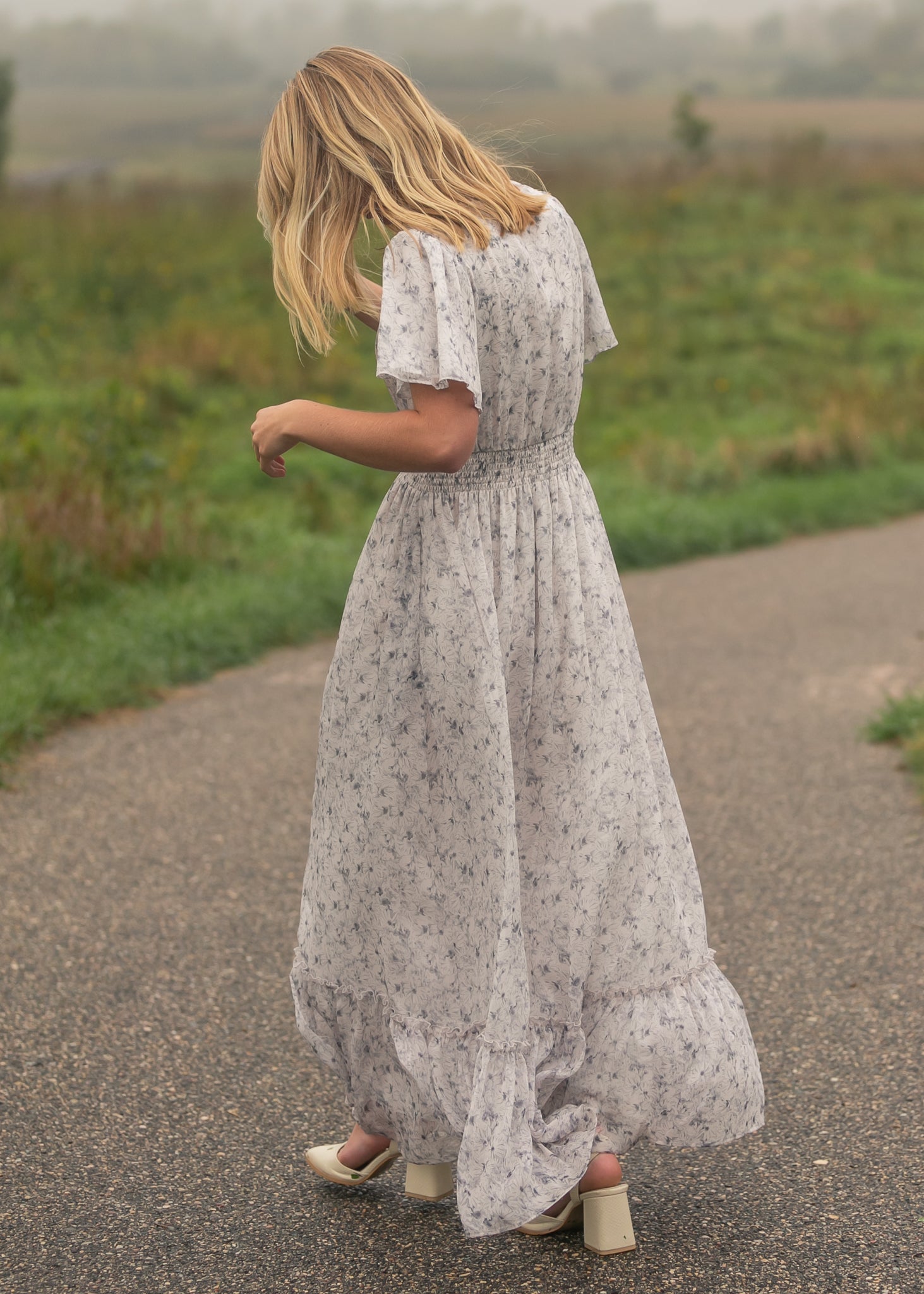 Isabella Blue Floral V-Neck Maxi Dress