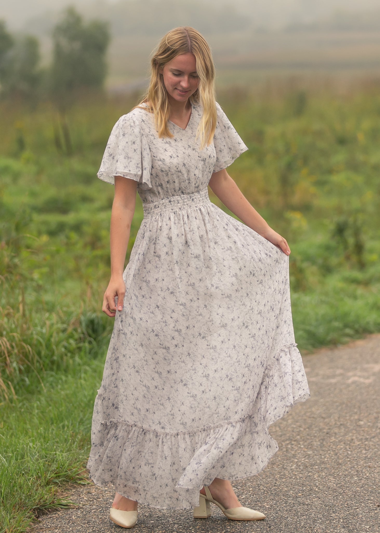 Isabella Blue Floral V-Neck Maxi Dress