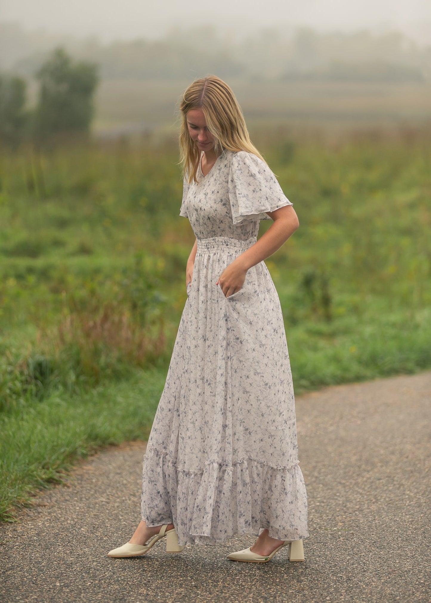 Isabella Blue Floral V-Neck Maxi Dress