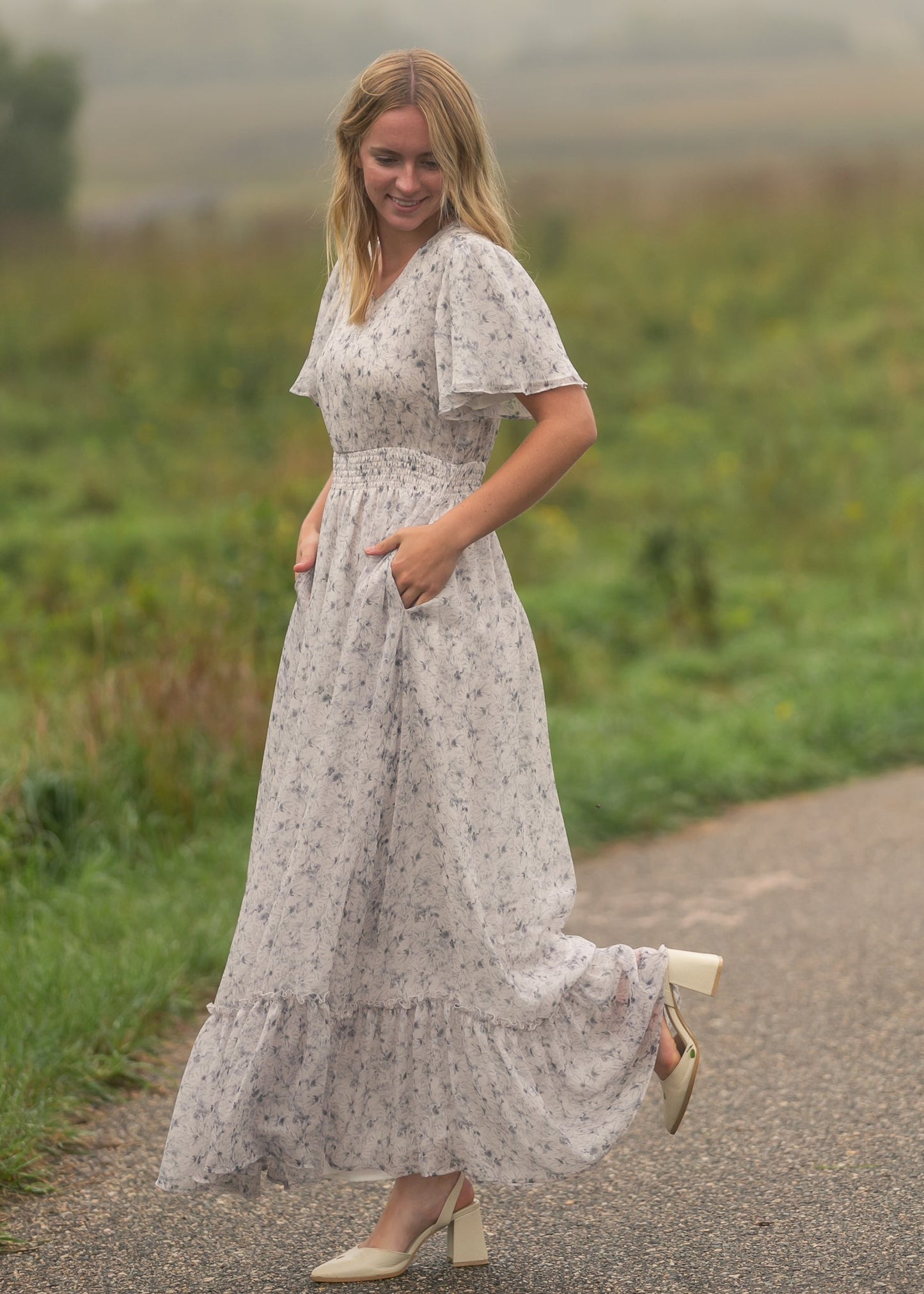 Isabella Blue Floral V-Neck Maxi Dress