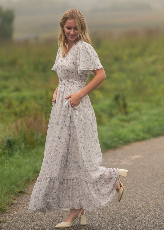 Isabella Blue Floral V-Neck Maxi Dress