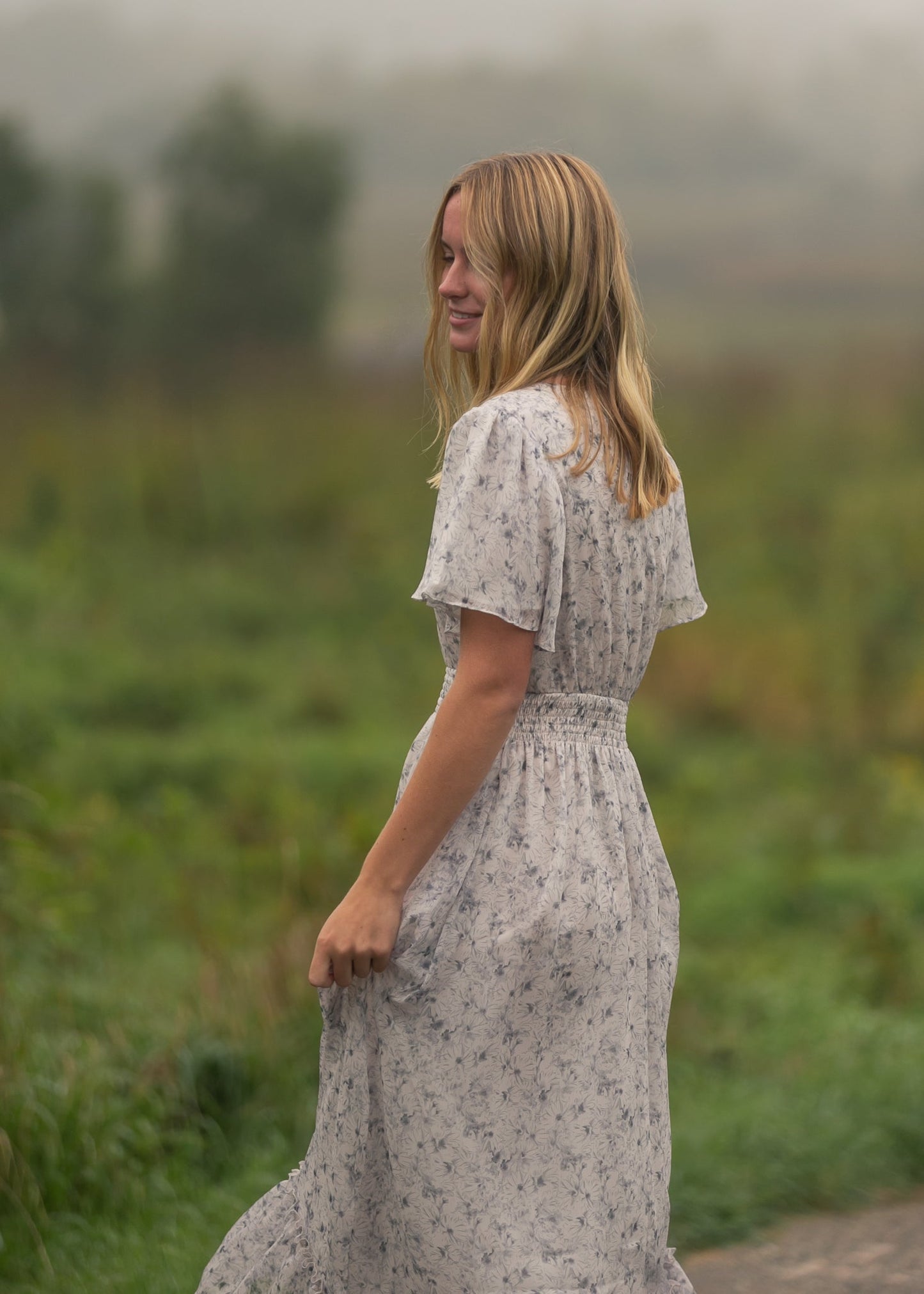 Isabella Blue Floral V-Neck Maxi Dress