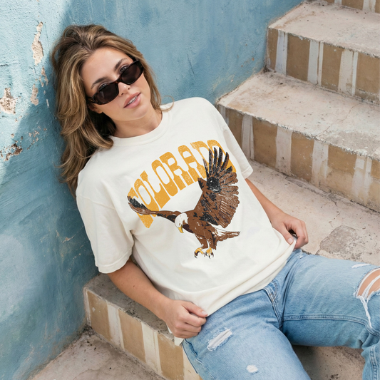 Colorado Eagle Graphic Tee | Vintage Western T-Shirt | Americana Eagle Shirt | Neutral Comfort Colors Tee