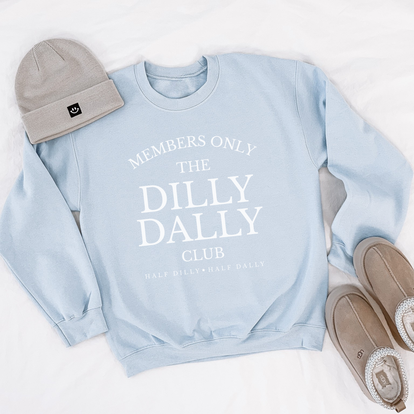 Dilly Dally Club Crewneck Sweatshirt – Members Only Cozy Graphic Pullover