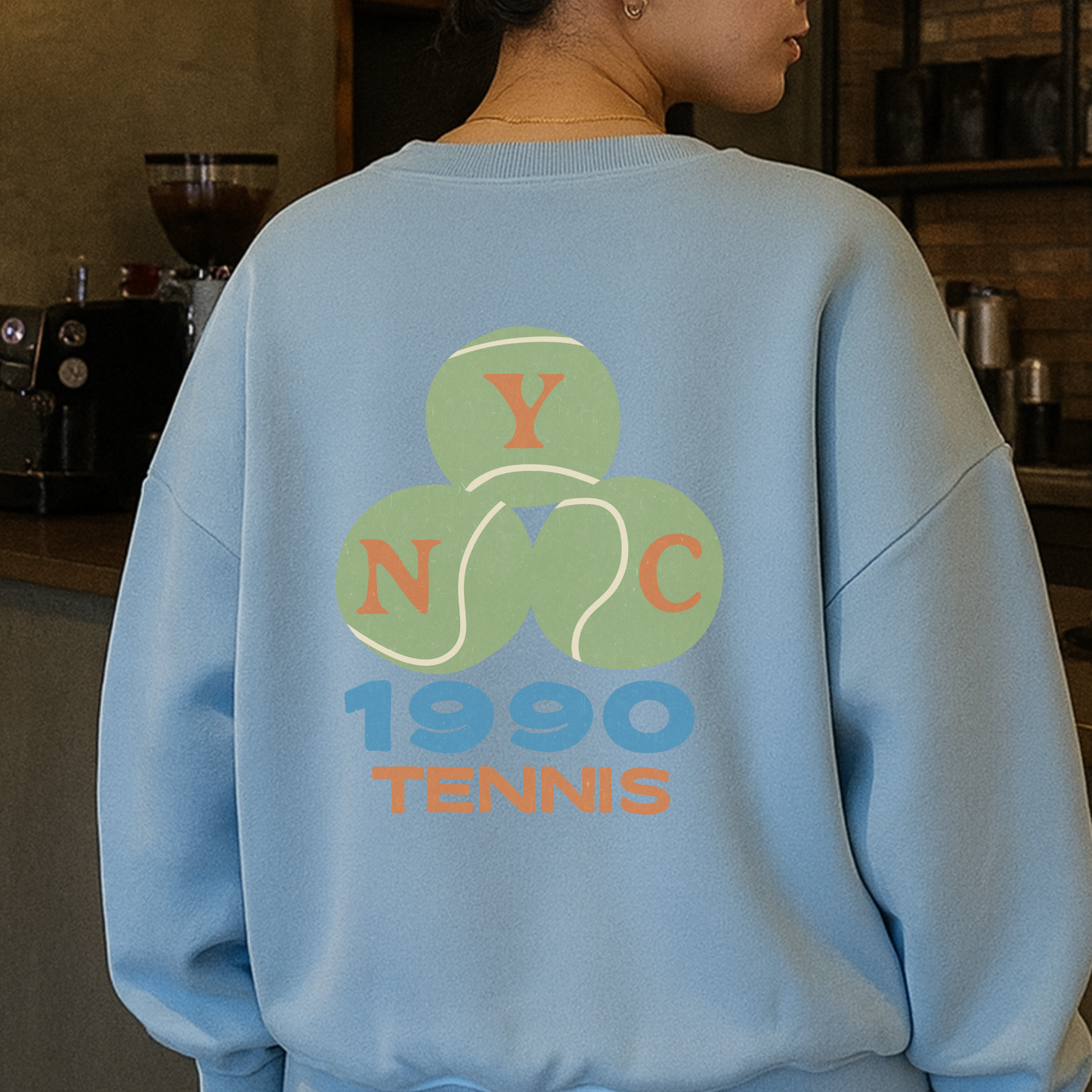 NYC 1990 Tennis Crewneck Sweatshirt – Vintage Sport Graphic Pullover