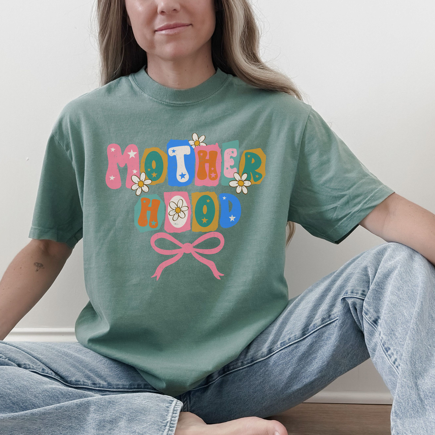 Motherhood Retro Floral Bow Graphic Tee