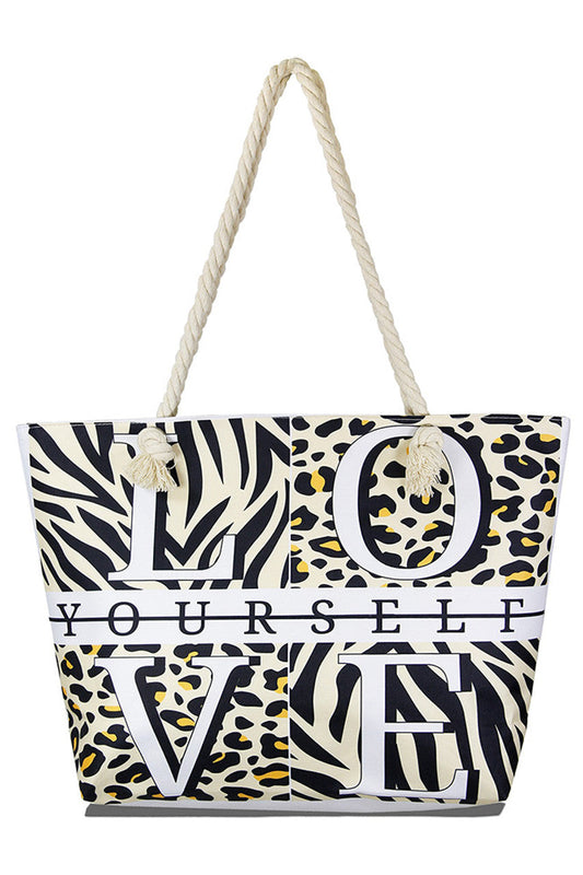 Love Yourself Animal Print Beach Bag