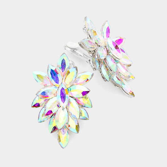 Women's Marquise Crystal Cluster Clip on Evening Earrings