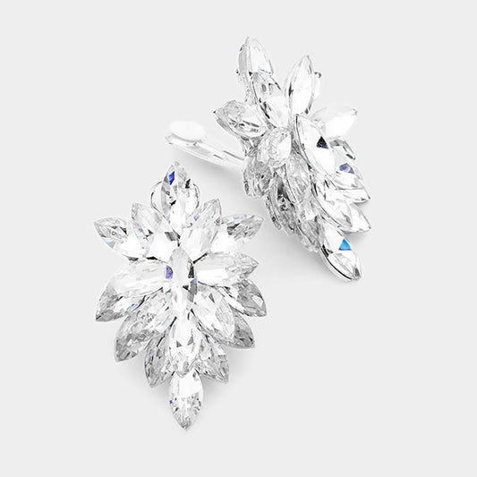 Women's Marquise Crystal Cluster Clip on Evening Earrings