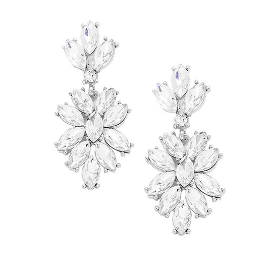 Marquise Glass Crystal Oval Cluster Vine Evening Earrings