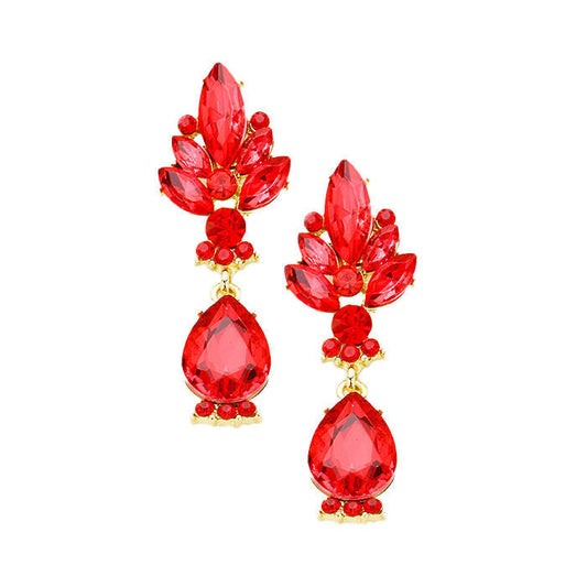 Marquise Glass Crystal Teardrop Dangle Evening Earrings