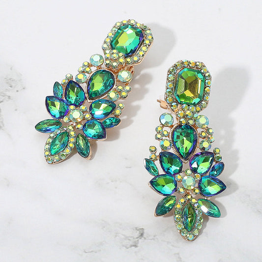 Women's Marquise Square Stone Pointed Evening Clip On Earrings
