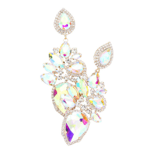 Marquise Teardrop Stone Cluster Dangle Evening Earrings