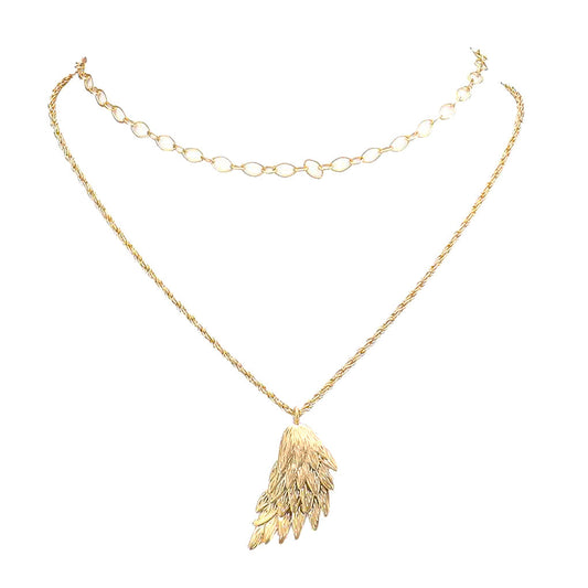 Metal Angel Wing Pendant Accented Necklace