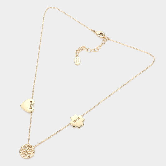 Metal Heart Filigree Round Pendant Necklace