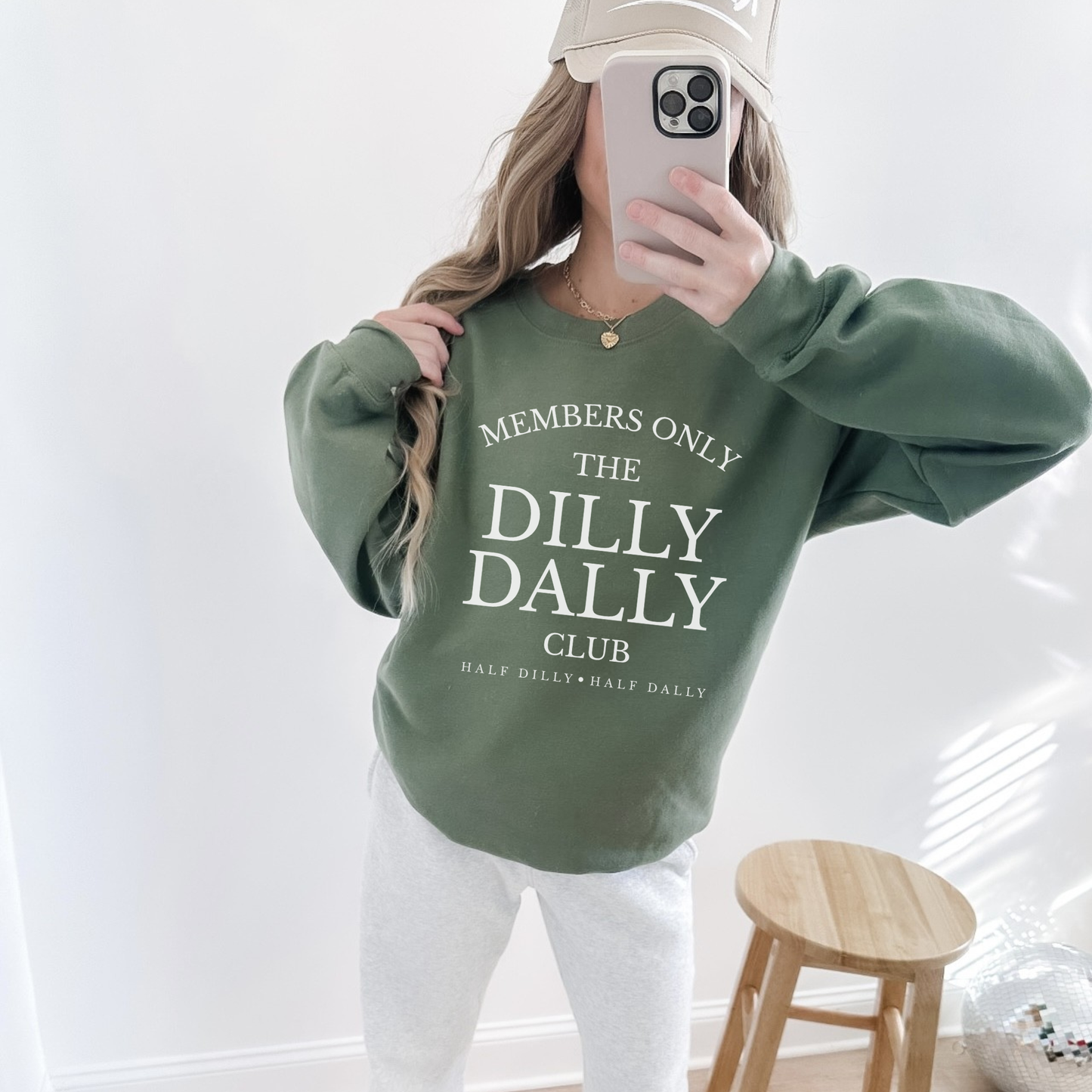 Dilly Dally Club Crewneck Sweatshirt – Members Only Cozy Graphic Pullover