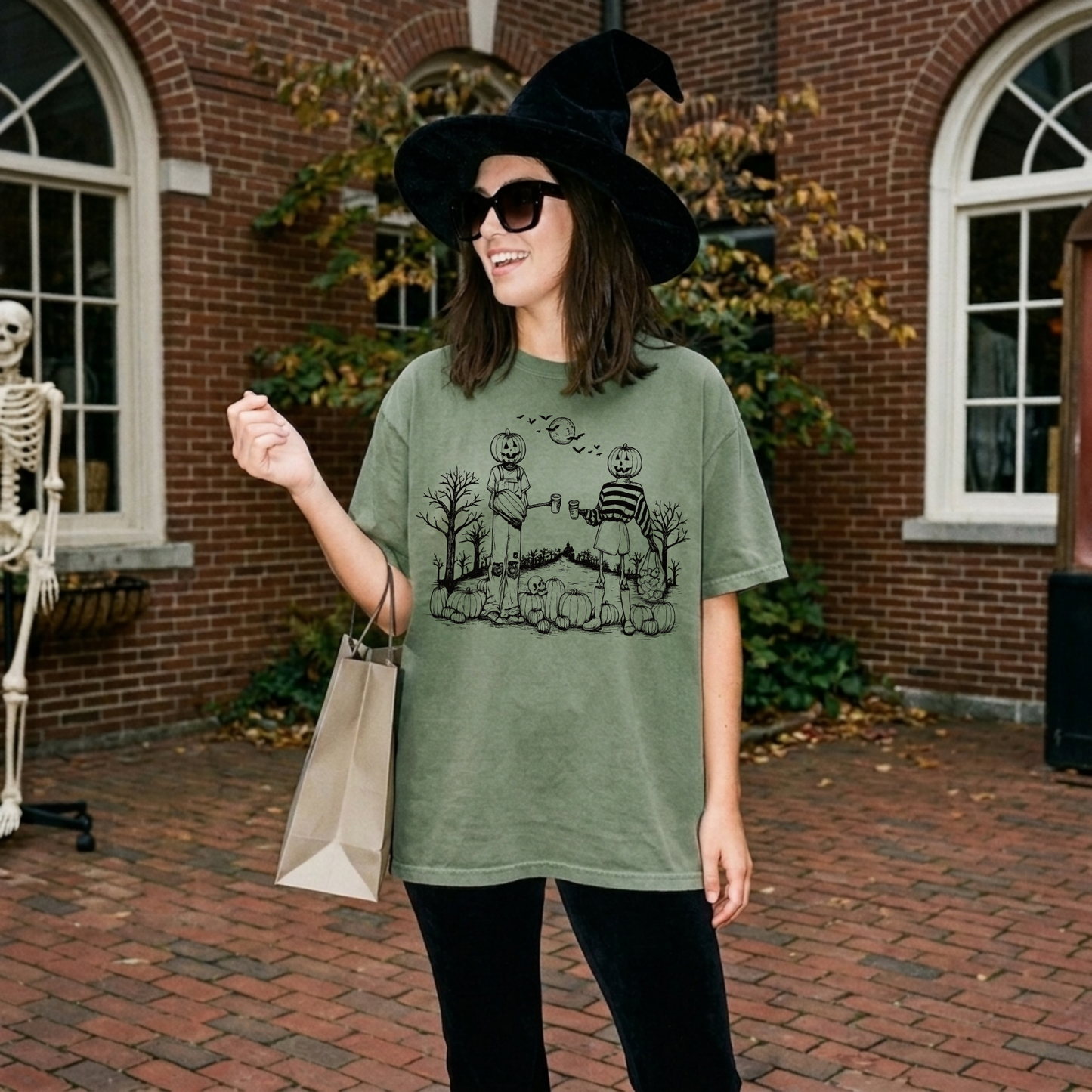 Pumpkin Besties Halloween Graphic Tee | Vintage Spooky Season Shirt for Women