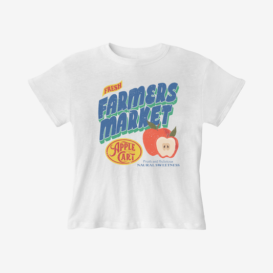 Fresh Farmers Market Apple Graphic Tee | Vintage Fruit Market Shirt for Women