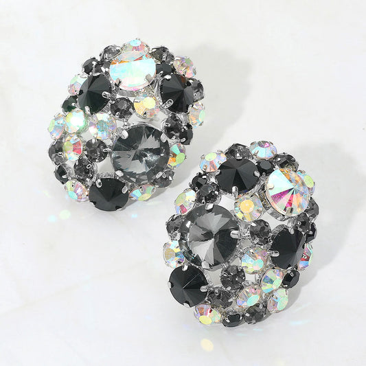 Women's Oversized Rhinestone Cluster Evening Clip On Earrings