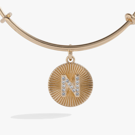 Initial N Pave Starburst Texture Bangle