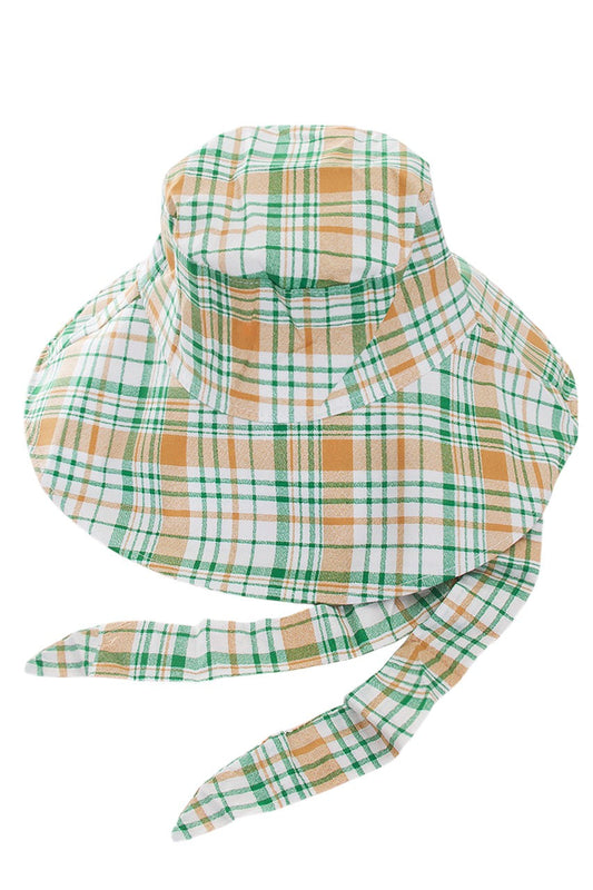 PLAID CHIN TIE BUCKET HAT