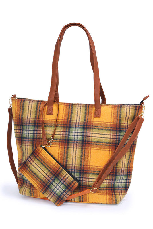 Plaid Weekend Tote Bag with Pouch