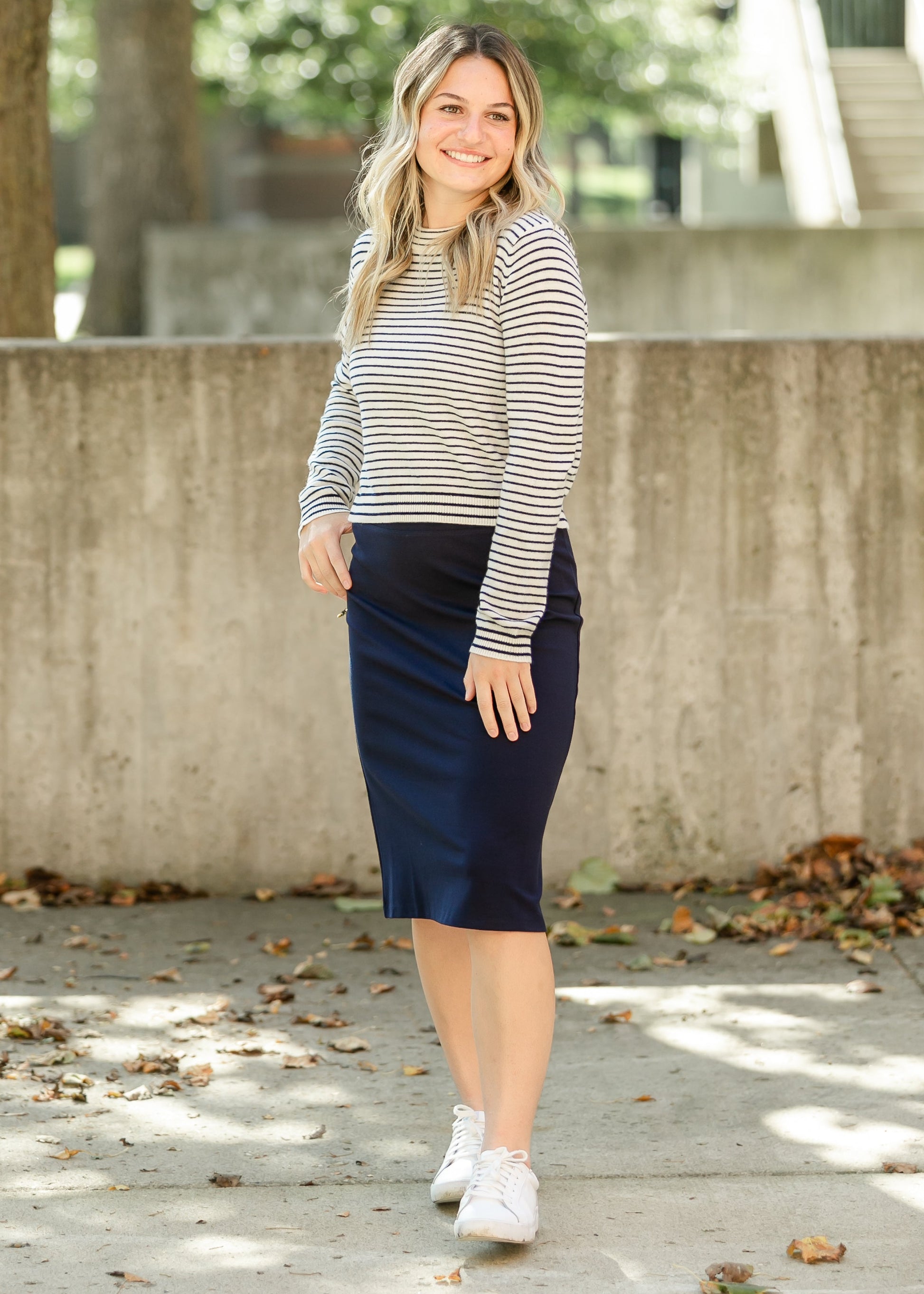 Quinn Navy Knit Midi Skirt Dress