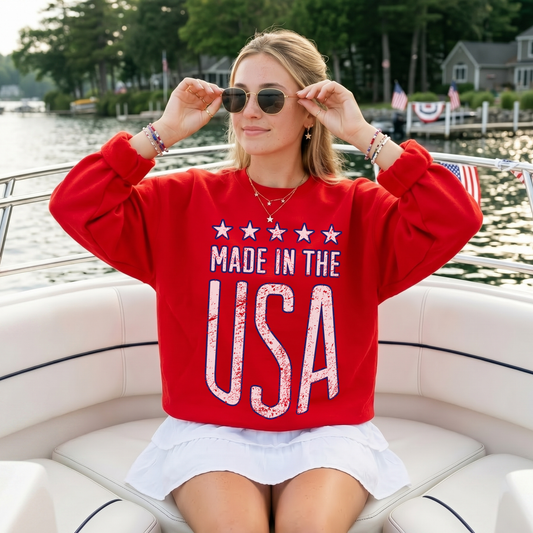 Made in the USA Sweatshirt – Patriotic Graphic Crewneck, Vintage USA Pullove