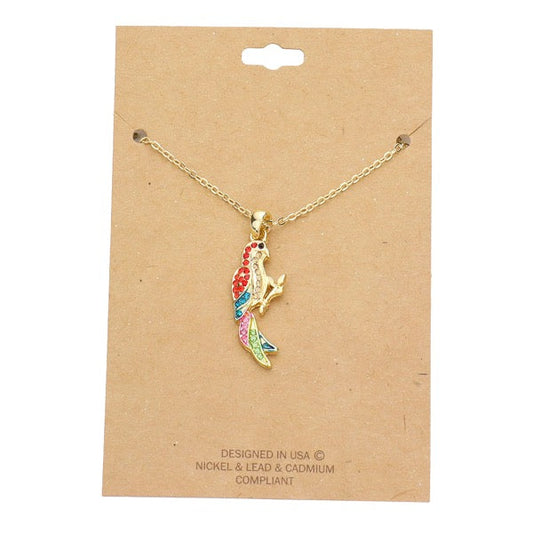 Rhinestone Embellished Parrot Pendant Charm Necklace