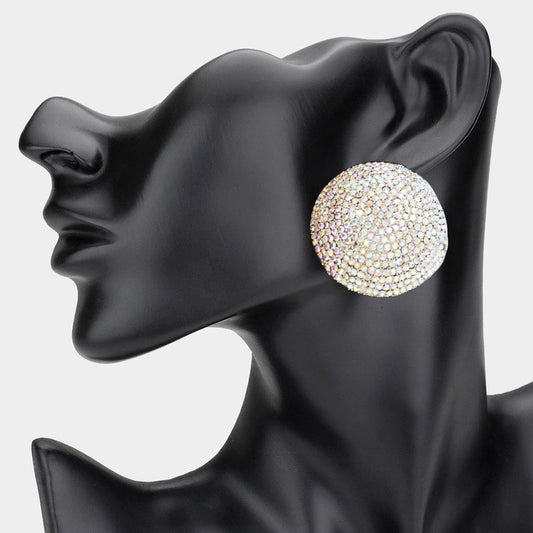 Women's Rhinestone Pave Round Clip on Evening Earrings