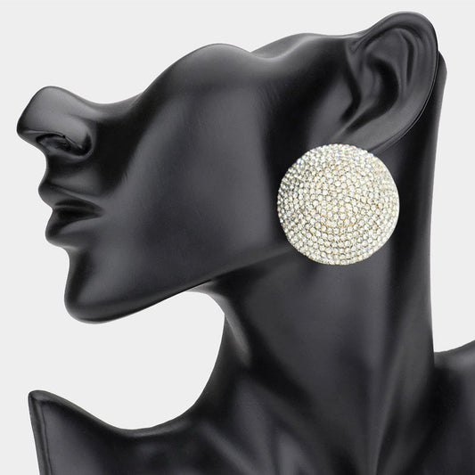Women's Rhinestone Pave Round Clip on Evening Earrings