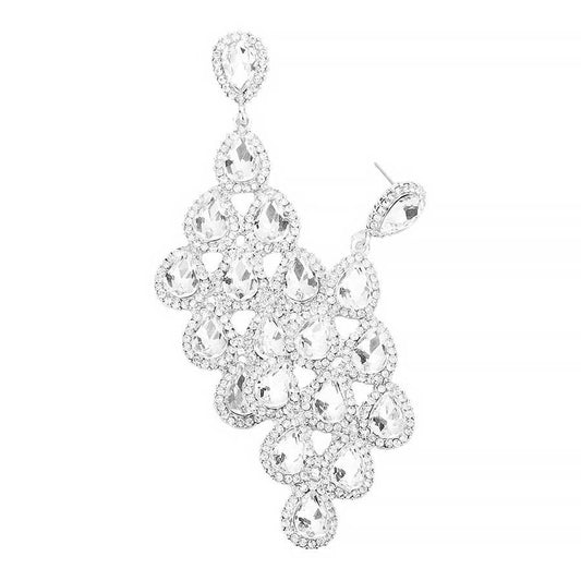 Rhinestone Trim Teardrop Cluster Vine Evening Earrings