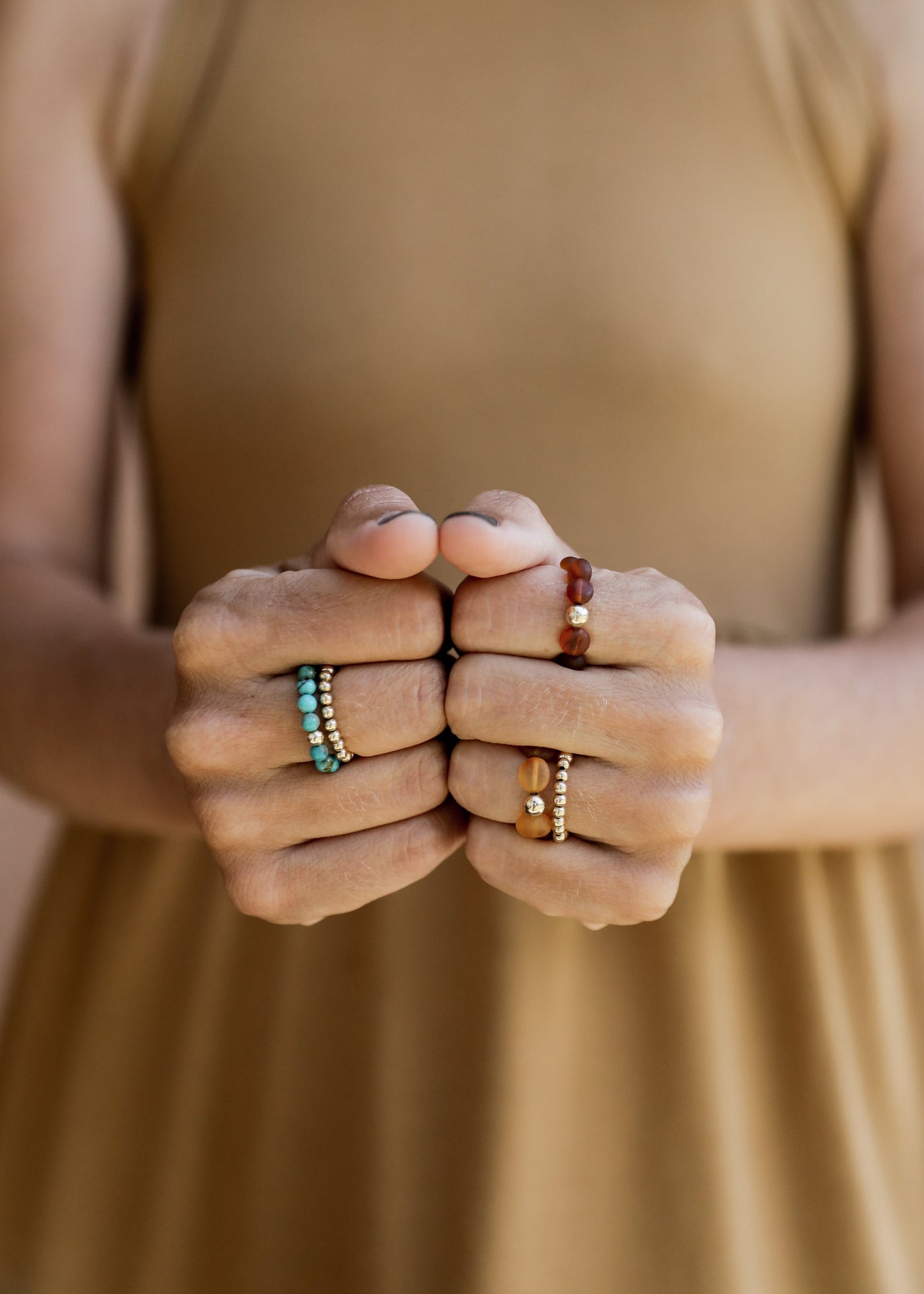 Natural Turquoise + 14k Gold Filled Sun || Stretch Ring