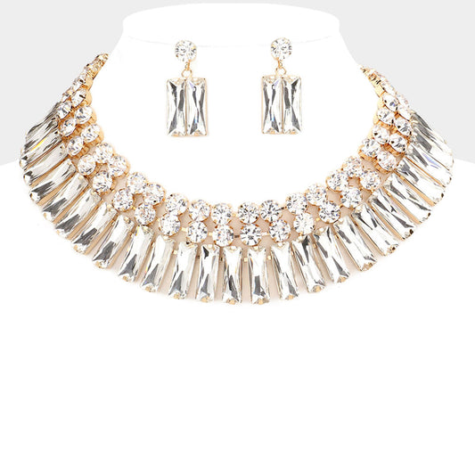 Round Rectangle Stone Cluster Evening Necklace
