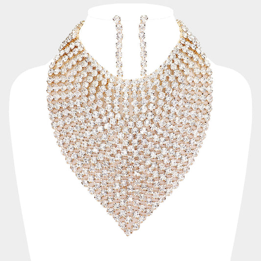 Round Stone Statement Bib Evening Necklace