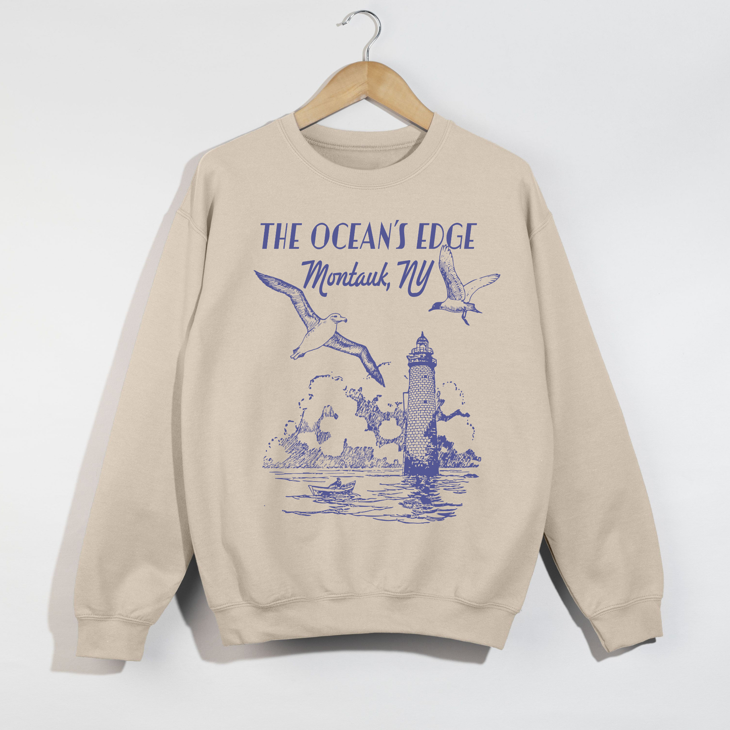 Montauk Lighthouse “The Ocean’s Edge” Coastal Graphic Crewneck Sweatshirt