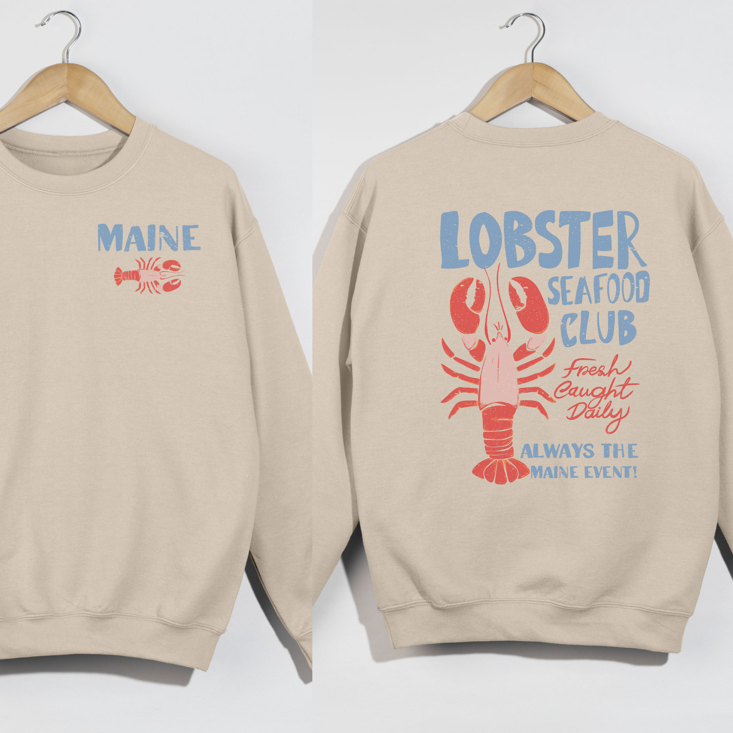 Maine Lobster Seafood Club Crewneck Sweatshirt – Coastal New England Lobster Graphic Pullover