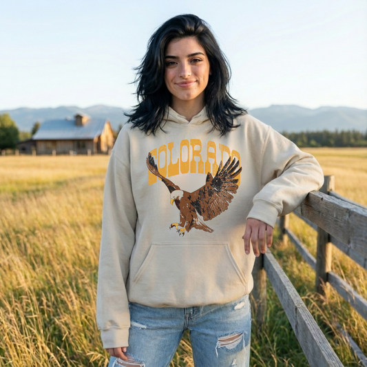 Colorado Eagle Hoodie | Western Graphic Sweatshirt | Vintage Americana Pullover | Mountain Outfit Hoodie