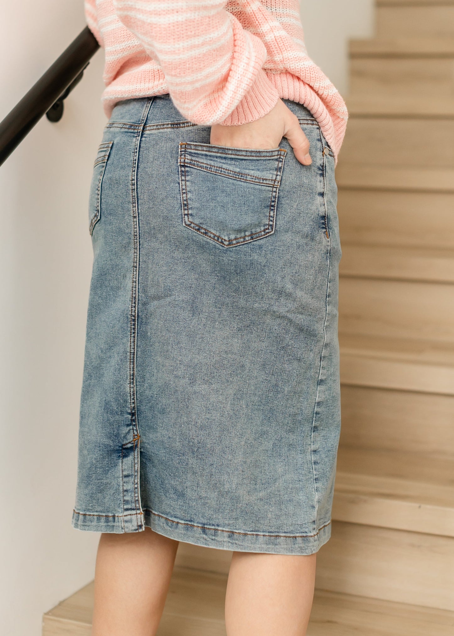 Sandra Classic Wash Midi Denim Skirt Dress