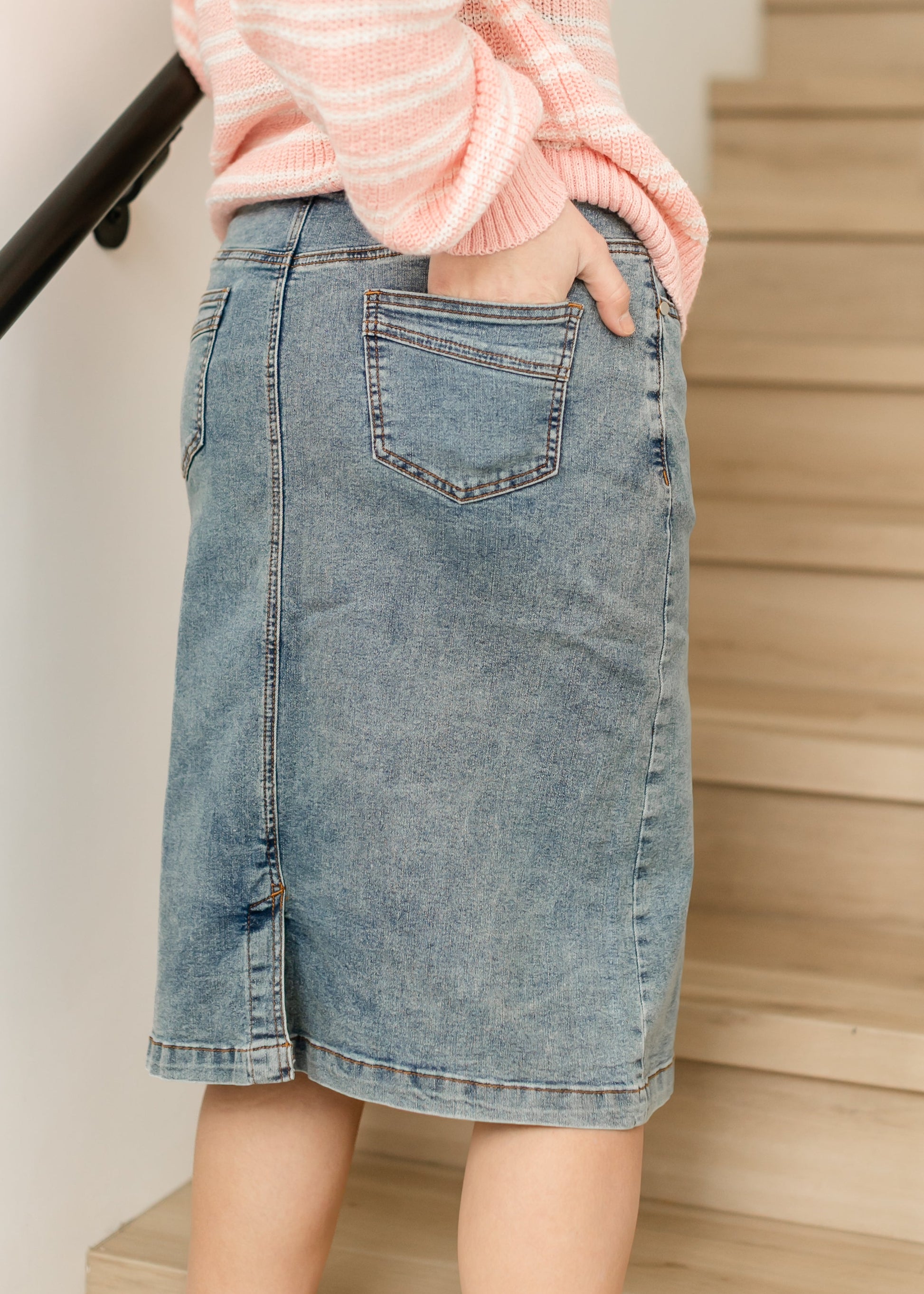 Sandra Classic Wash Midi Denim Skirt Dress