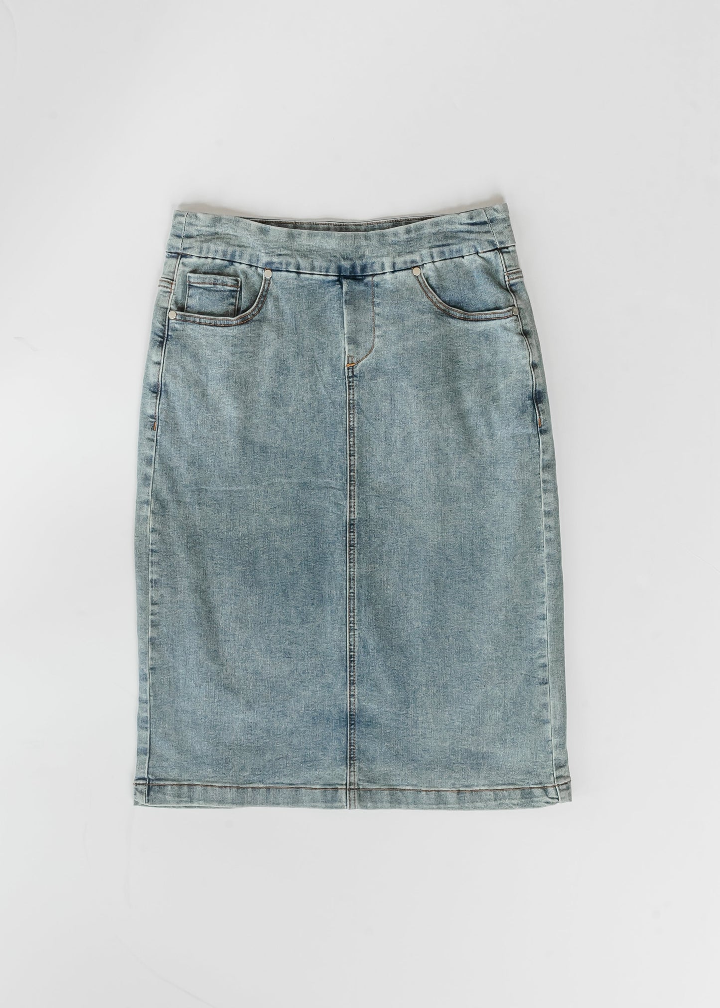 Sandra Classic Wash Midi Denim Skirt Dress