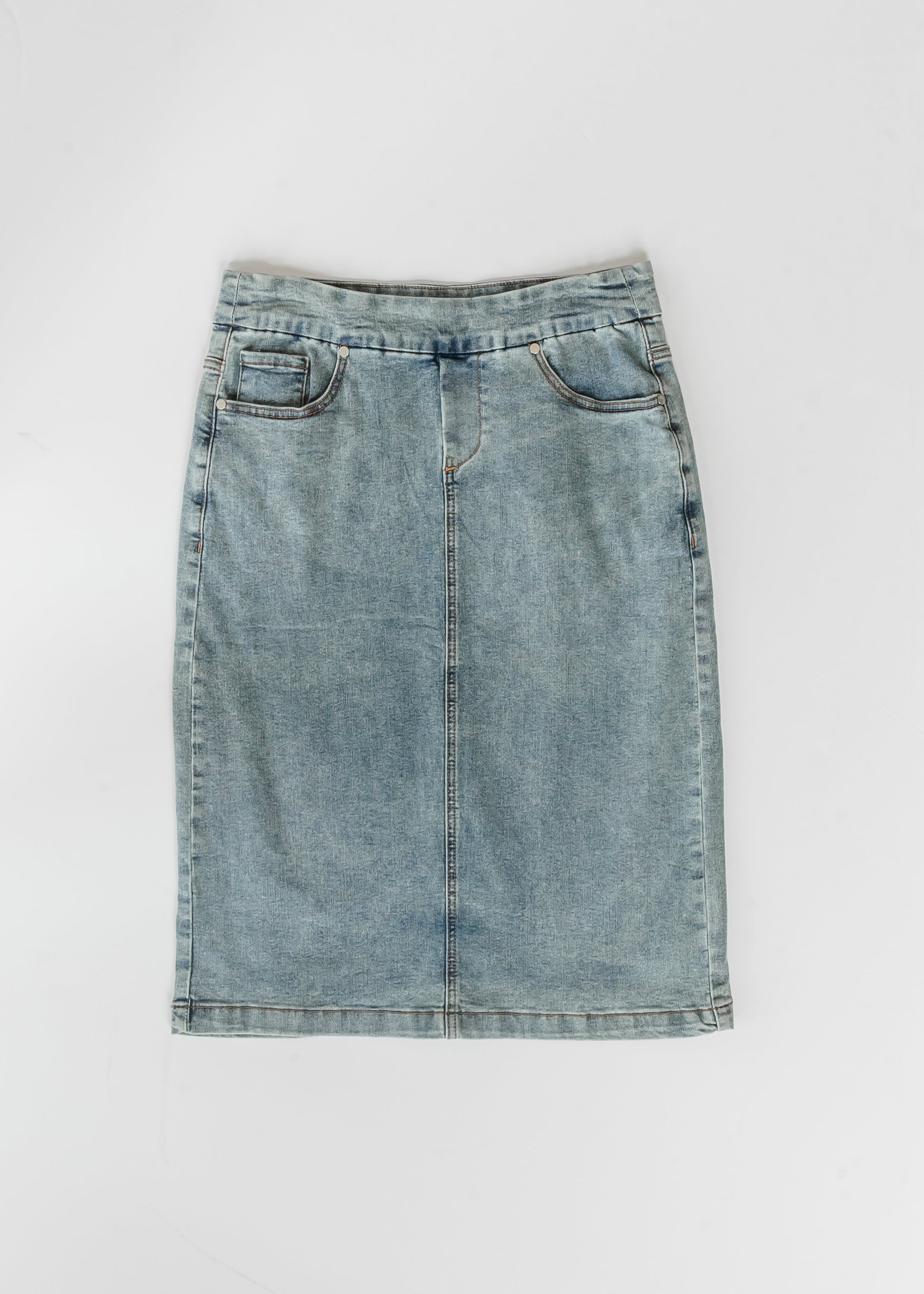 Sandra Classic Wash Midi Denim Skirt Dress