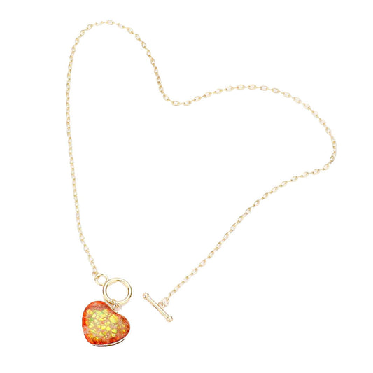 Semi Precious Heart Pendant Toggle Necklace