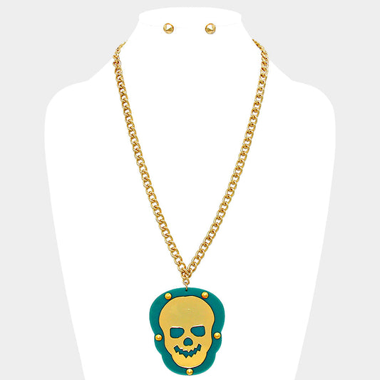Skull rivet plate pendant necklace