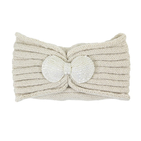 Soft Knit Accented Plush Bow Detailed Headband Ear Warmer