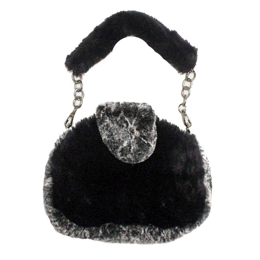 Solid Color Pattern Detailed Faux Fur Shoulder Bag