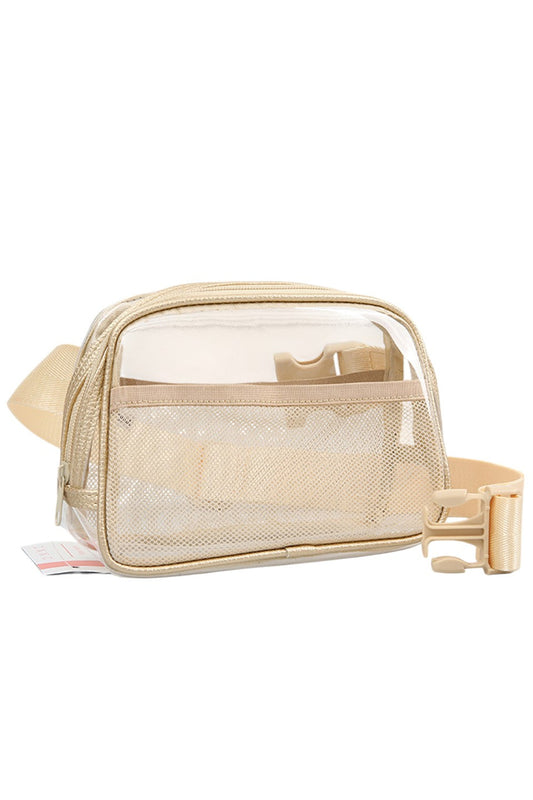 Solid Color Trim Clear Waist Crossbody Bag