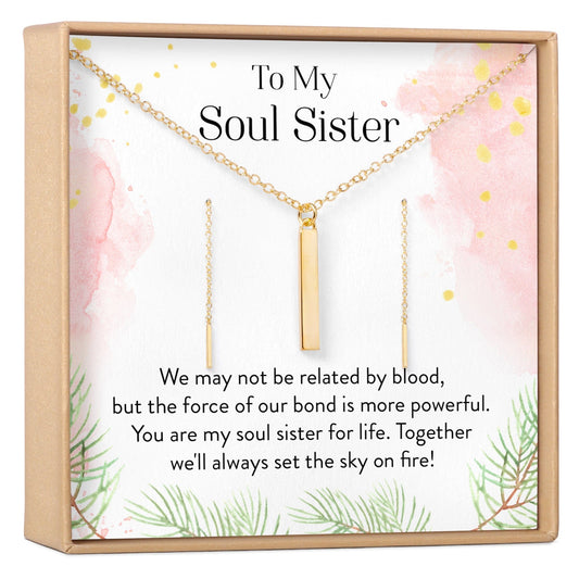 Soul Sisters Gold Bar Earring Threader and Necklace Jewelry Set