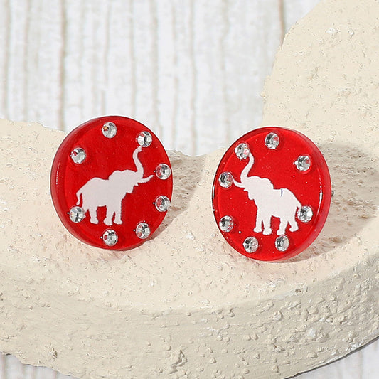 Sparkle Accent Game Day Elephant Disc Stud Earrings